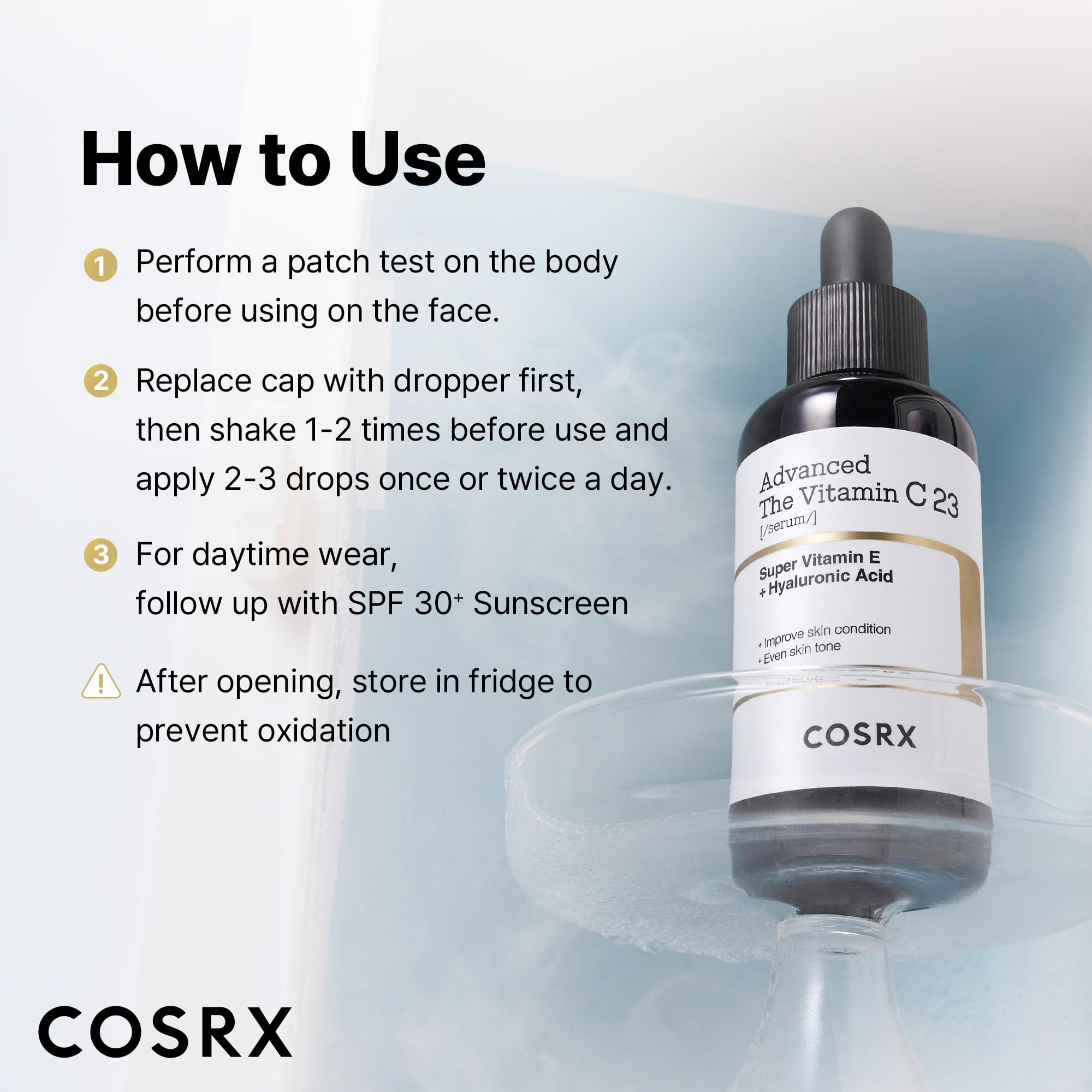 COSRX comparación de tamaño 0.7 oz junto a objeto cotidiano para referencia de escala