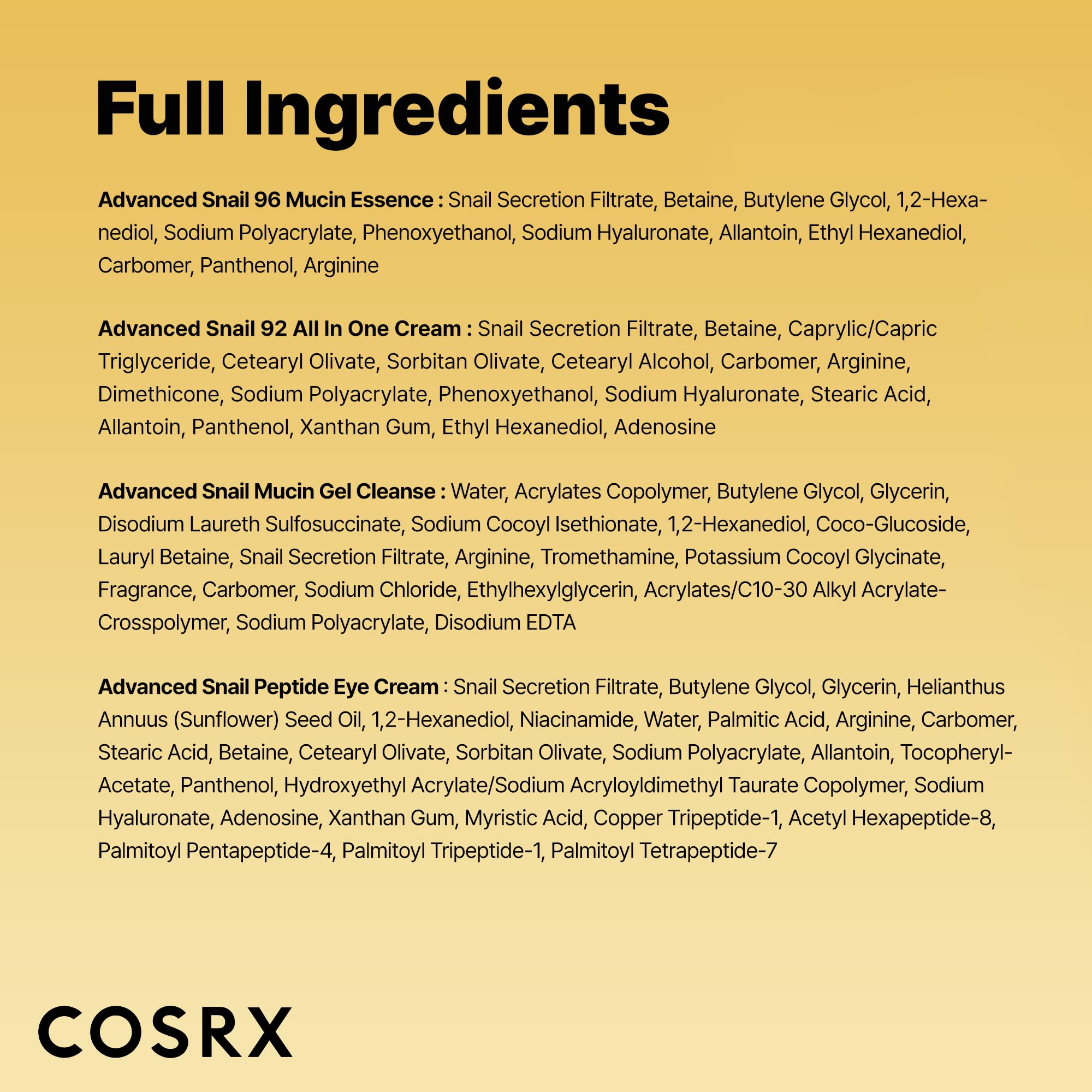 COSRX mucina de caracol enfoque en ingrediente para reparación