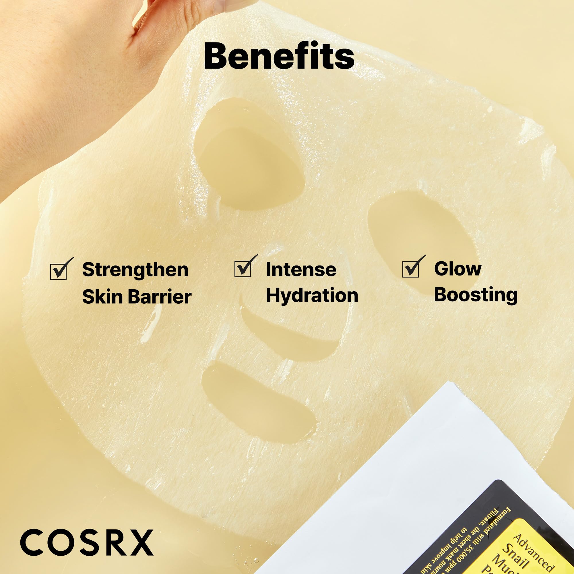 Mascarilla COSRX con exceso de esencia sobre la palma, absorción rápida