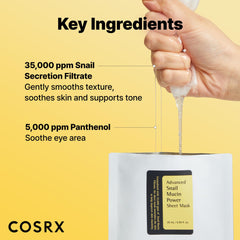 COSRX botella del Snail Mucin Serum junto a una mascarilla, potencia hidratante