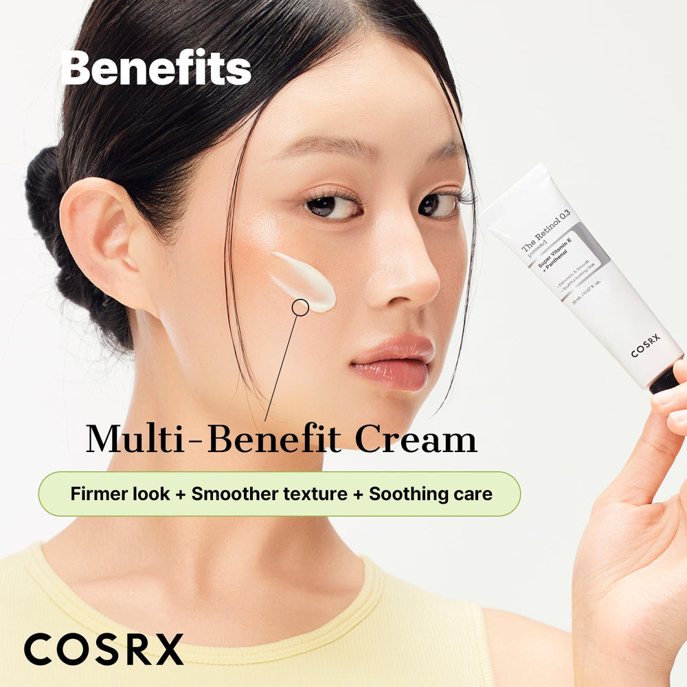COSRX close-up de la etiqueta que destaca retinol 0.3% y beneficios