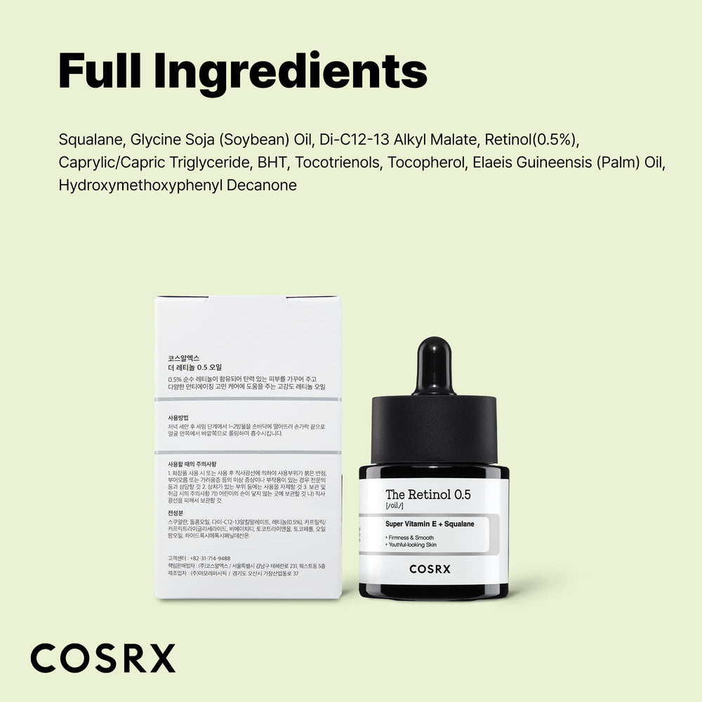 COSRX representación visual de retinol, escualano y vitamina E