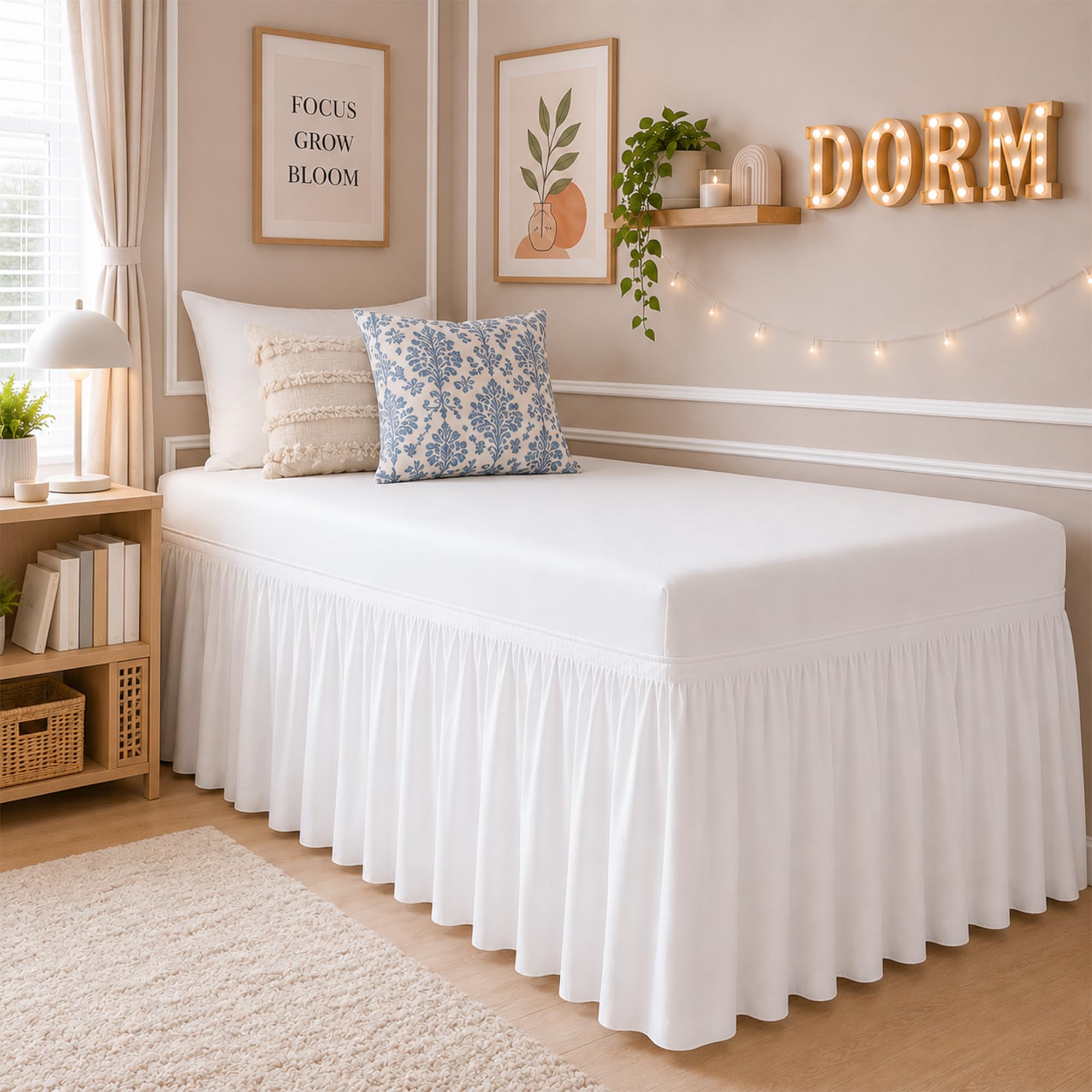 Cottingon vista frontal del empaque mostrando falda Twin XL y beneficio de ajuste