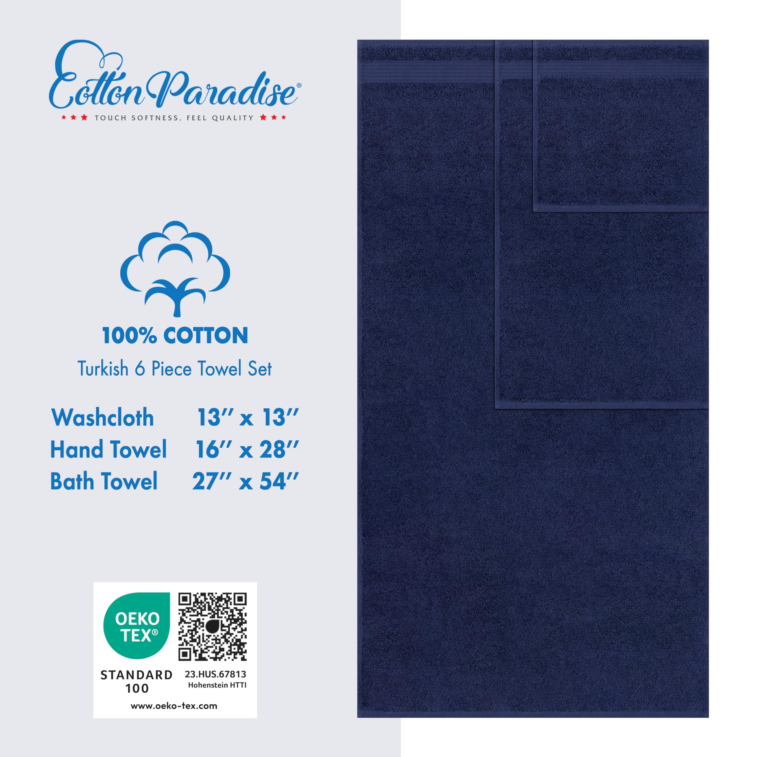 Cotton Paradise conjunto desplegado mostrando las seis piezas y medidas