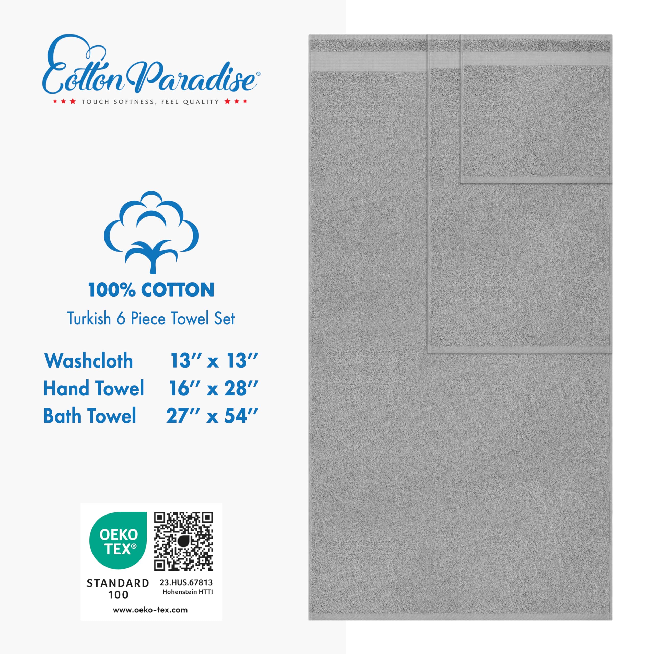 Cotton Paradise toalla extendida mostrando tamaño de baño y cobertura