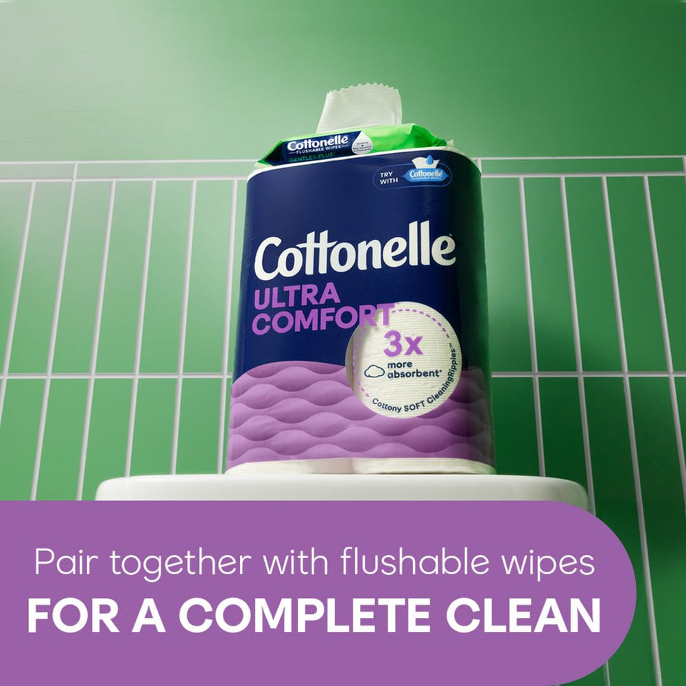 Cottonelle múltiples paquetes apilados listos para almacenamiento