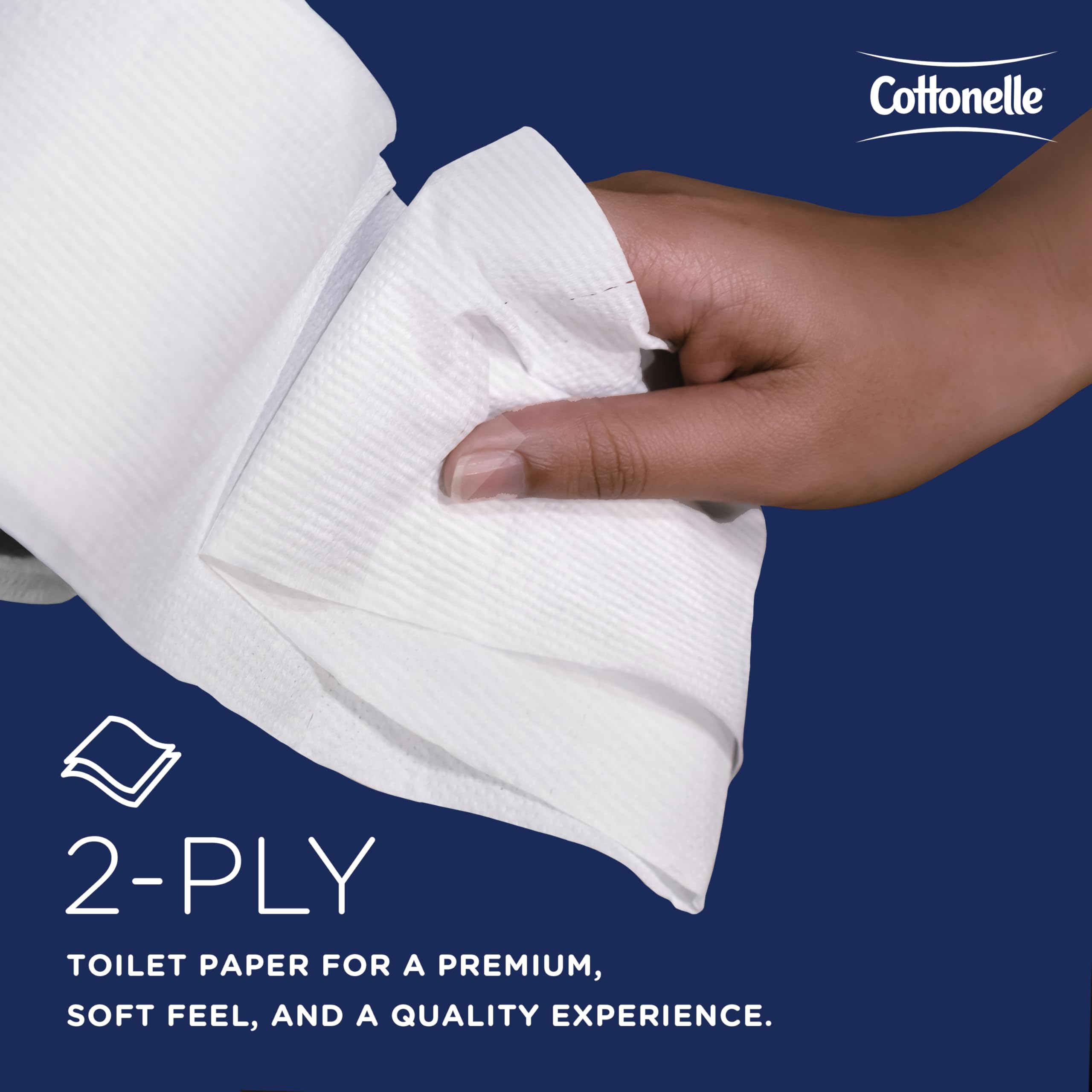 Cottonelle Professional comparación de tamaño que muestra capacidad de 451 hojas por rollo