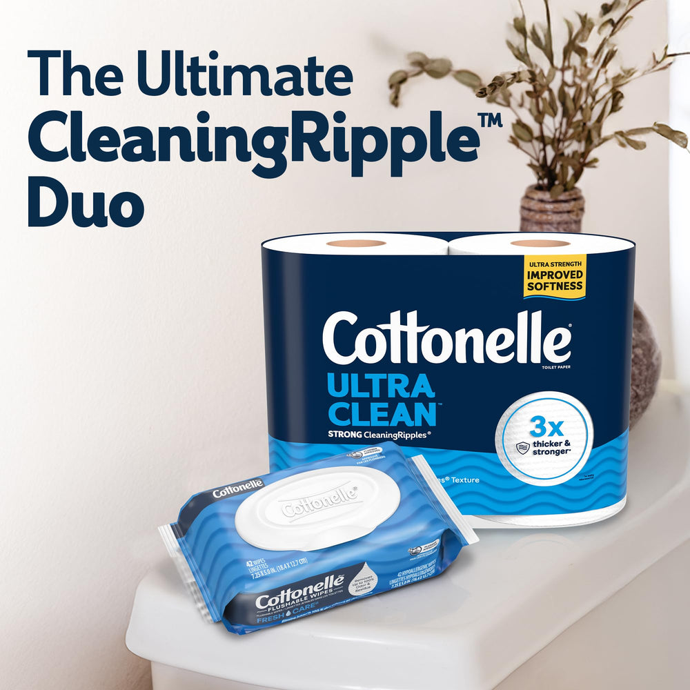 Cottonelle rollos desplegados mostrando abundancia y almacenaje fácil