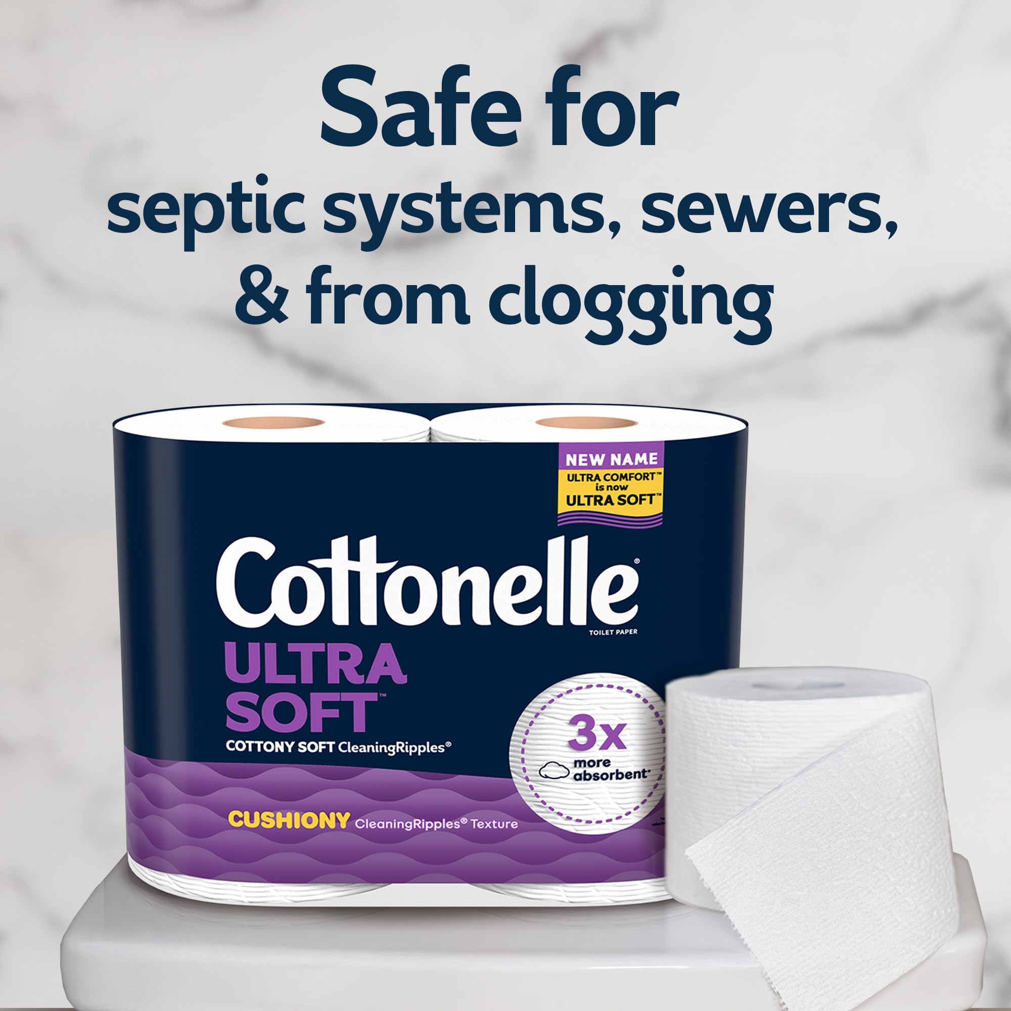 Cottonelle rollo en baño ambientado, aspecto práctico y ordenado