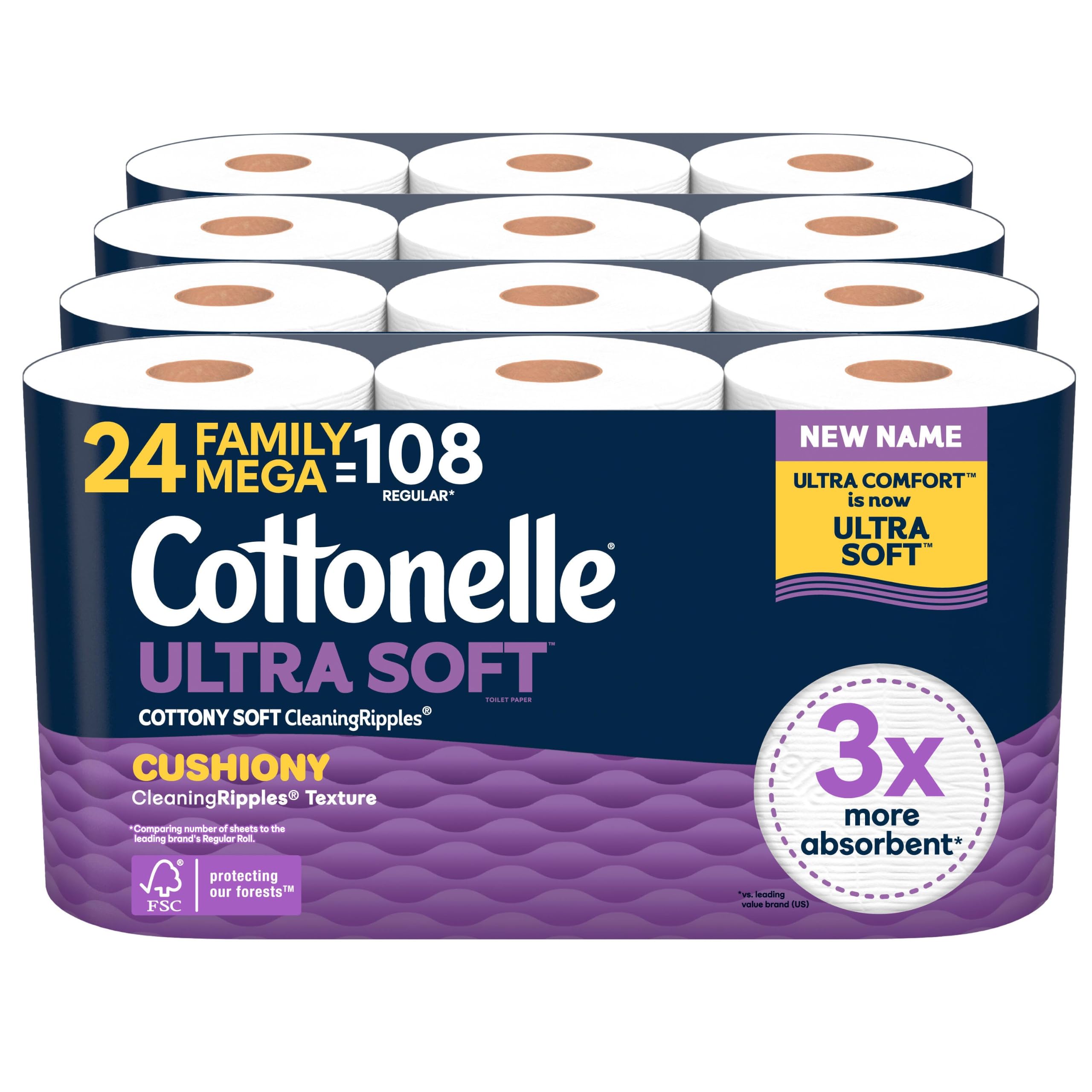Cottonelle empaque frontal mostrando 24 Family Mega, conveniencia