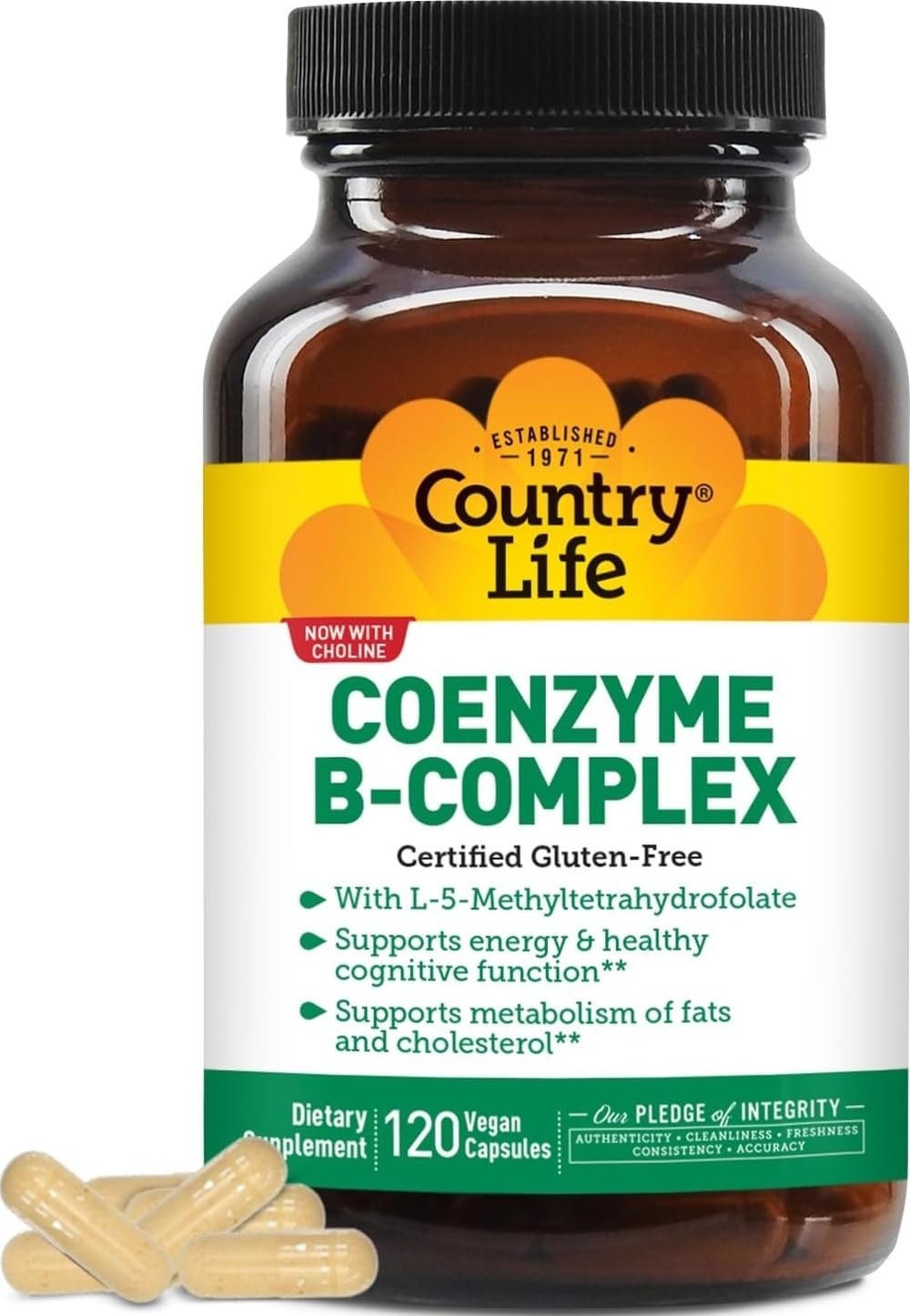 Country Life frasco frente mostrando etiqueta y beneficios