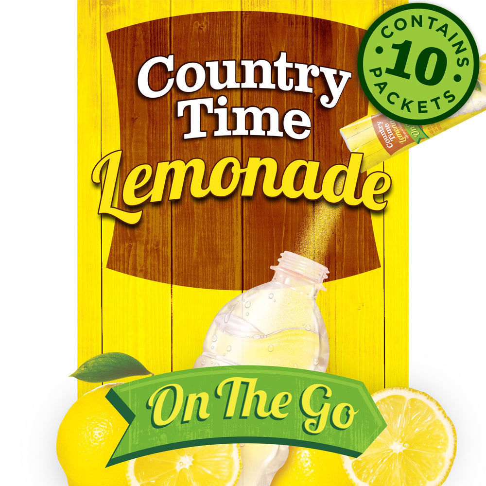 Country Time frente del paquete mostrando 60 sobres útiles