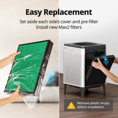 Coway Airmega filters on kitchen counter reducing cooking odors and airborne grease