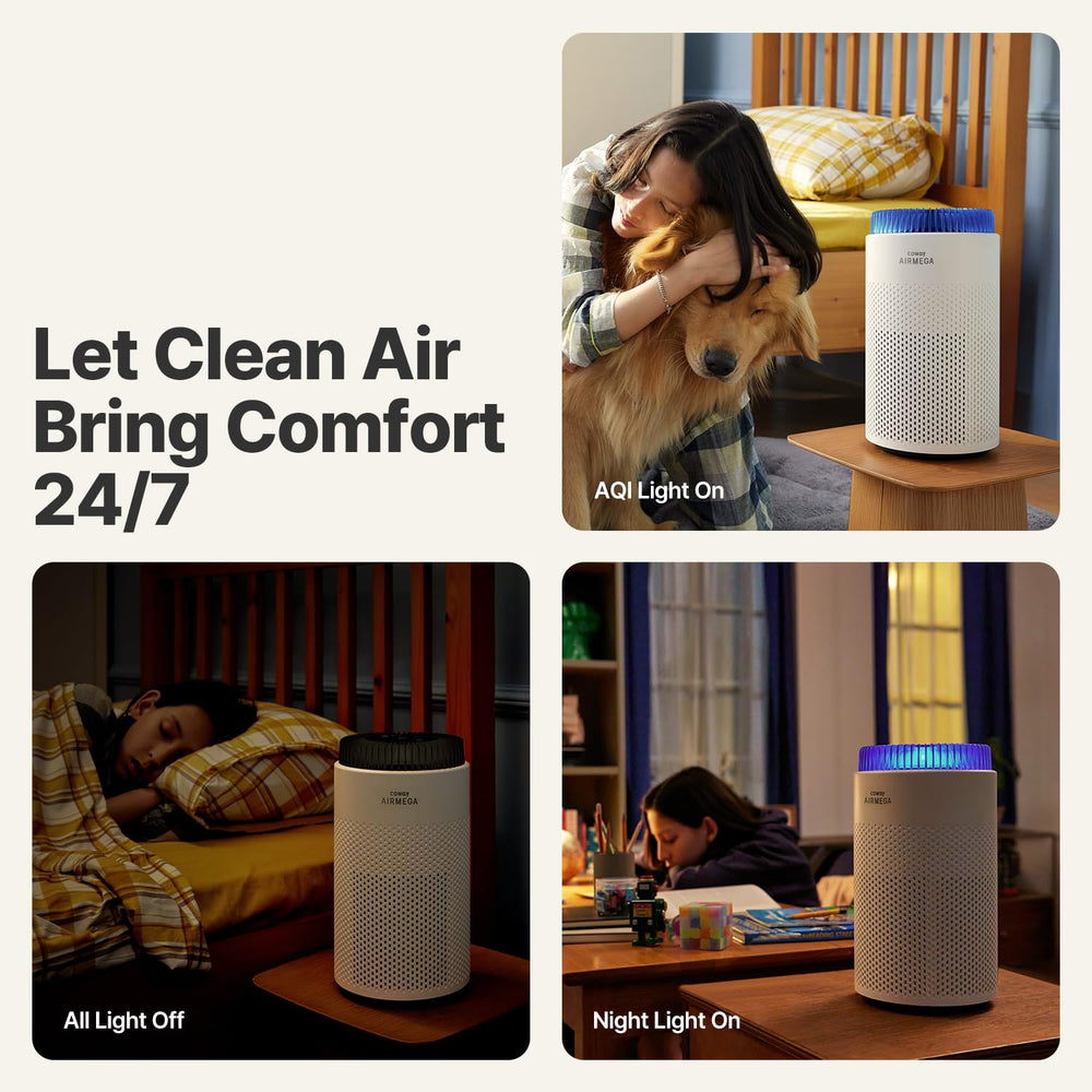 Coway Airmega 50 sensor AQI en primer plano, detecta contaminación en tiempo real