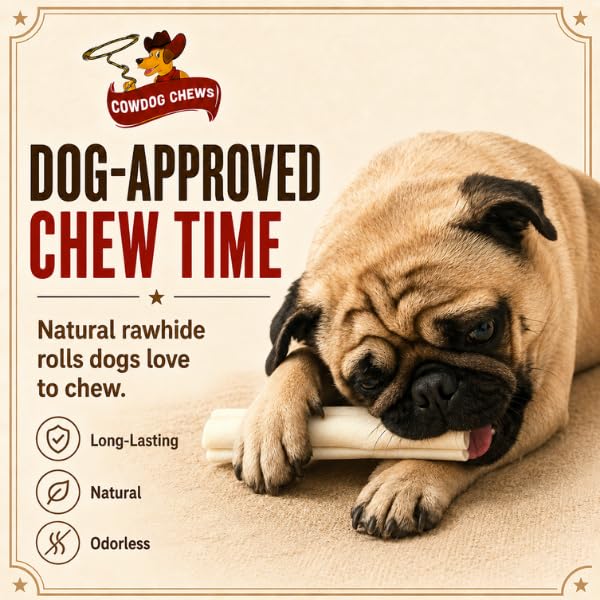 Cowdog Chews retriever roll in a dog’s mouth demonstrating long-lasting engagement