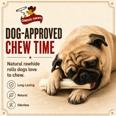 Cowdog Chews retriever roll in a dog’s mouth demonstrating long-lasting engagement