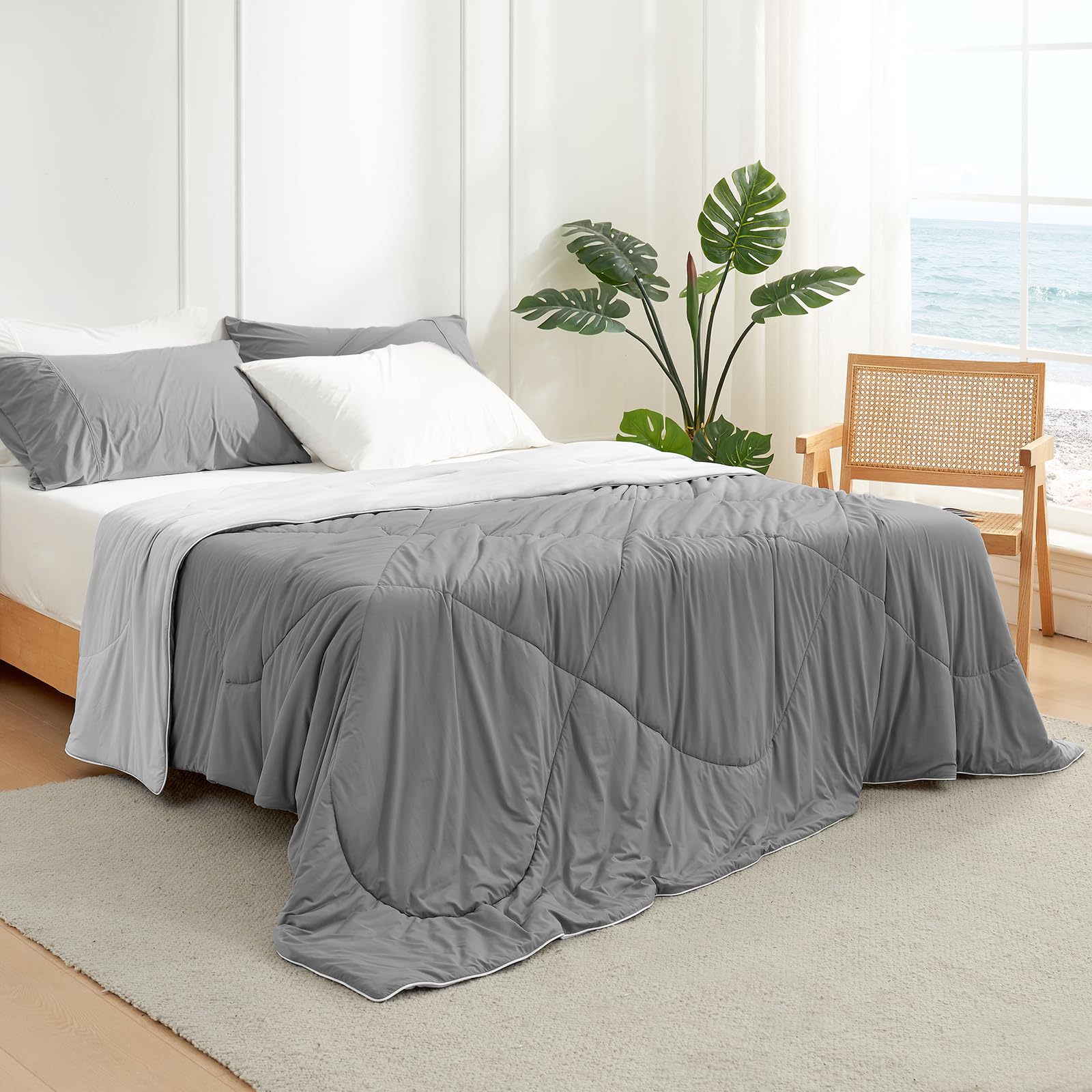 Cozy Bliss on queen bed lifestyle shot conveying lightweight comfort and calm bedroom