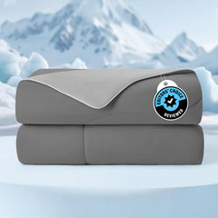Cozy Bliss front view on queen bed shows breathable cooling comforter and neat fit