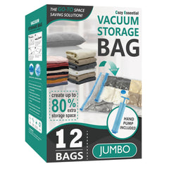 Cozy Essential frente del paquete con 12 bolsas jumbo, ahorra espacio