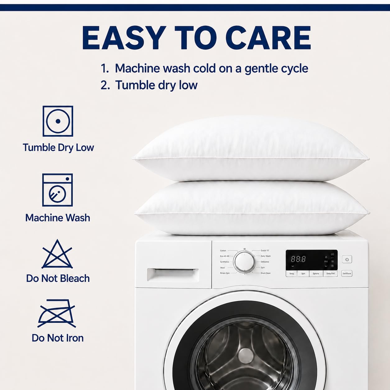 CozyLux pillow in dryer being fluffed to restore loft quickly