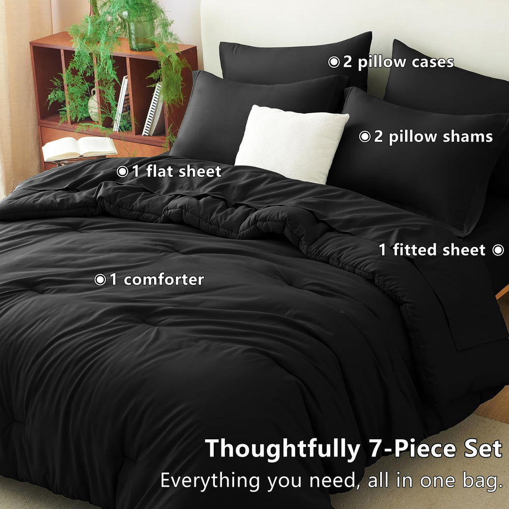 CozyLux comforter on mattress showing coverage for queen bed and tidy drape