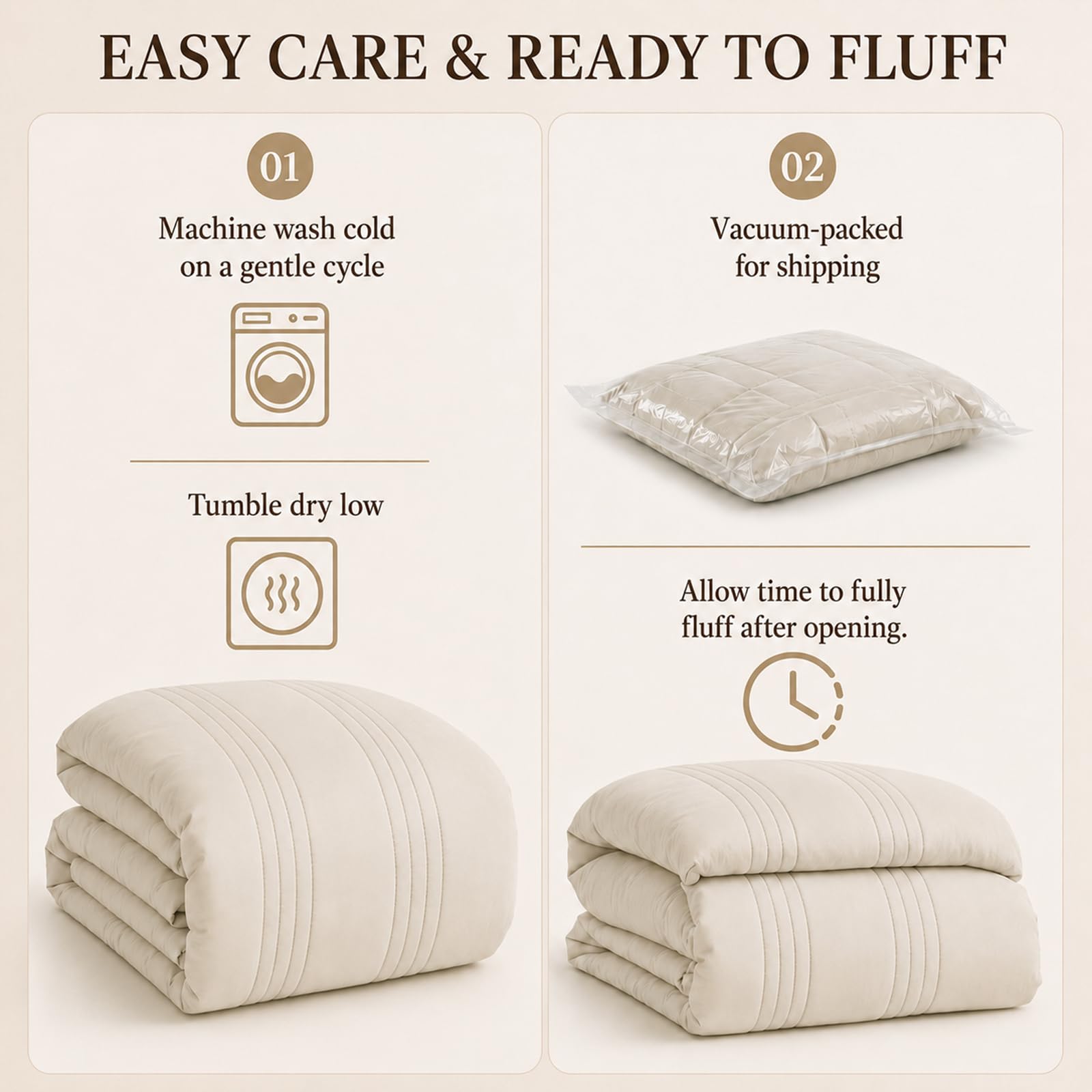 CozyLux cama ambientada en dormitorio mostrando combinación neutra y acogedora