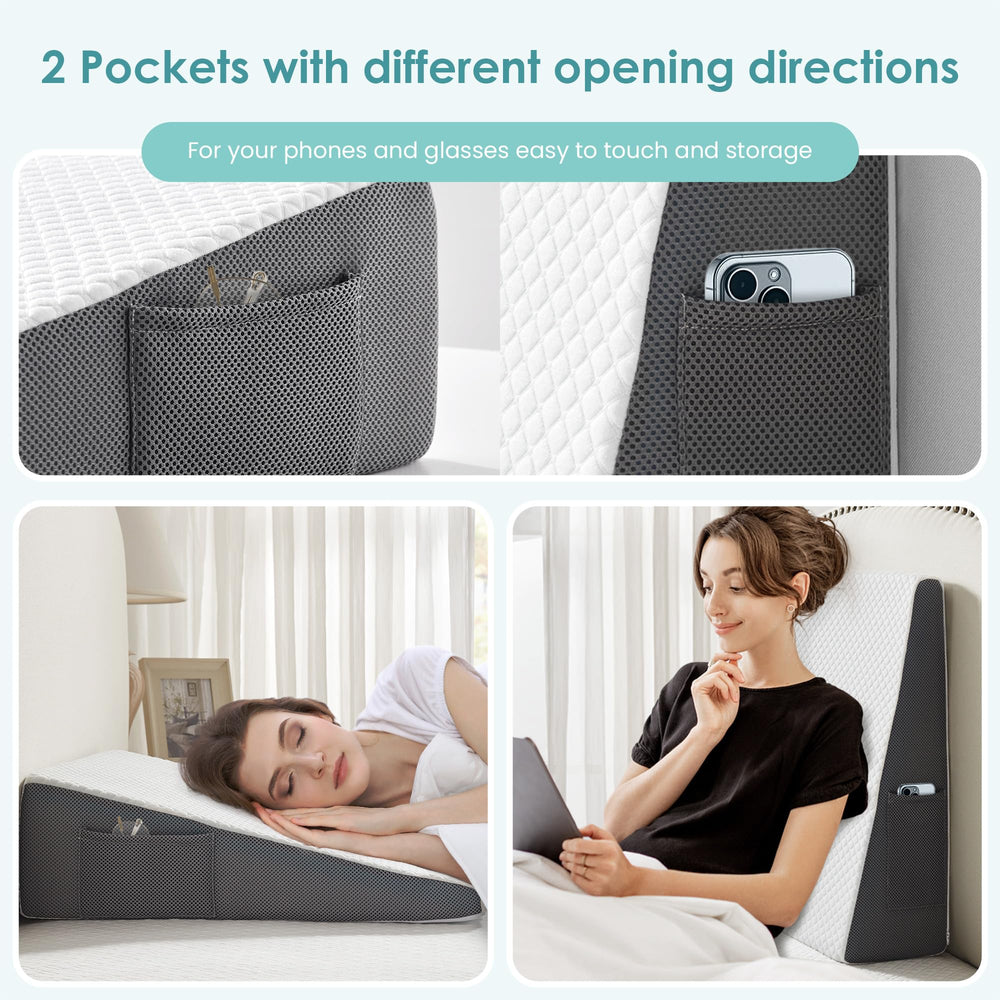 Cozymaker detalle de bolsillos laterales para mando y gafas, mayor conveniencia