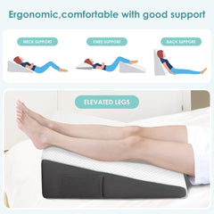 Cozymaker cuña en uso mientras una persona lee en la cama para postura erguida
