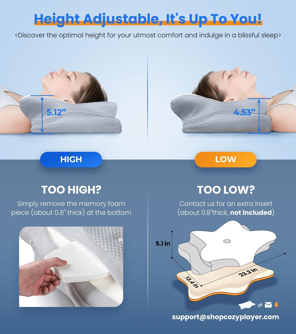 Cozyplayer almohada en uso por persona durmiendo de lado con soporte