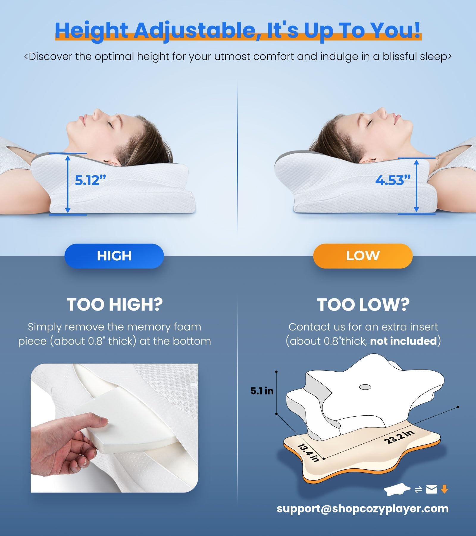 Cozyplayer almohada en uso por durmiente de lado para mejor soporte cervical