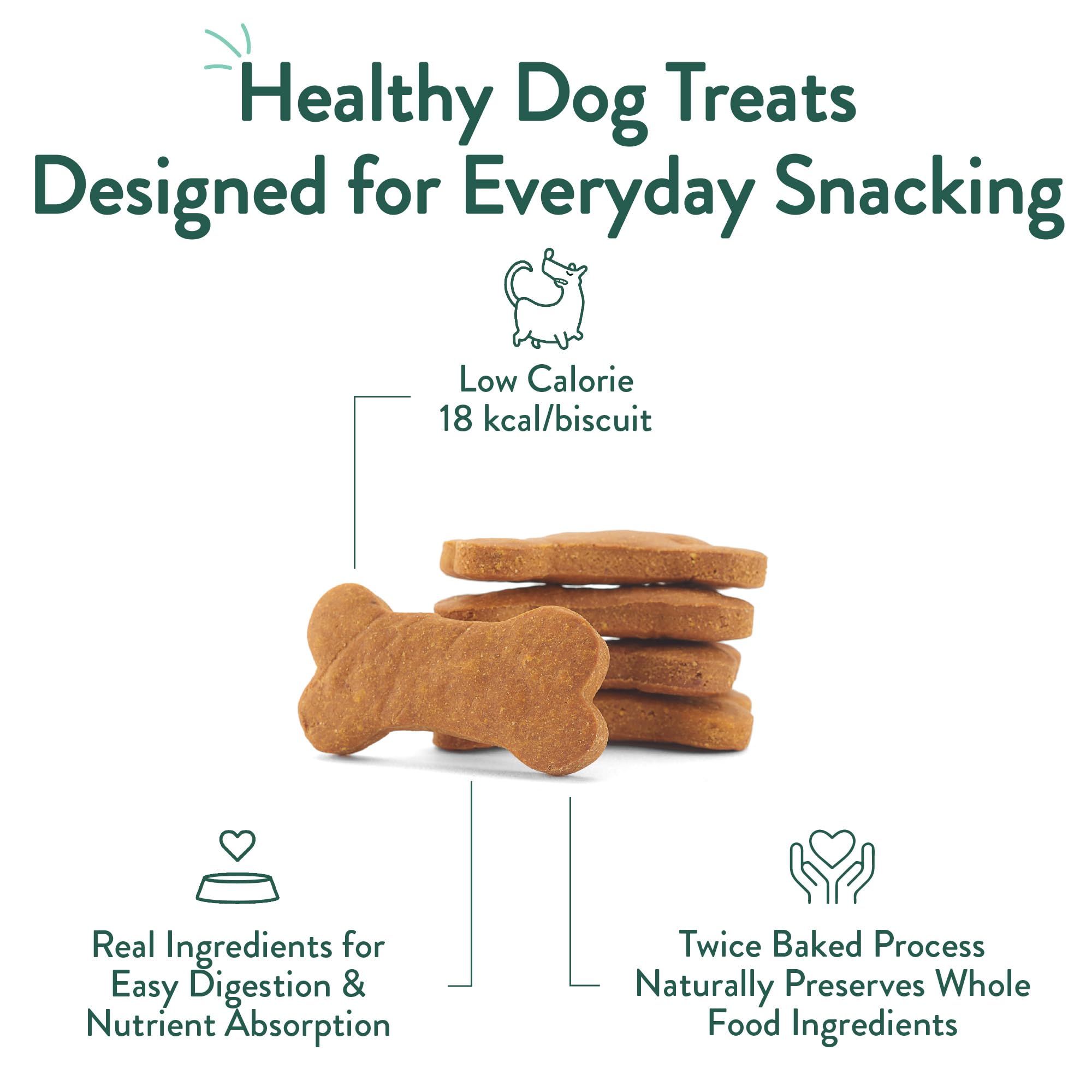 CRAFTED BY HUMANS LOVED BY DOGS broken biscuit revealing interior for easy portioning benefit