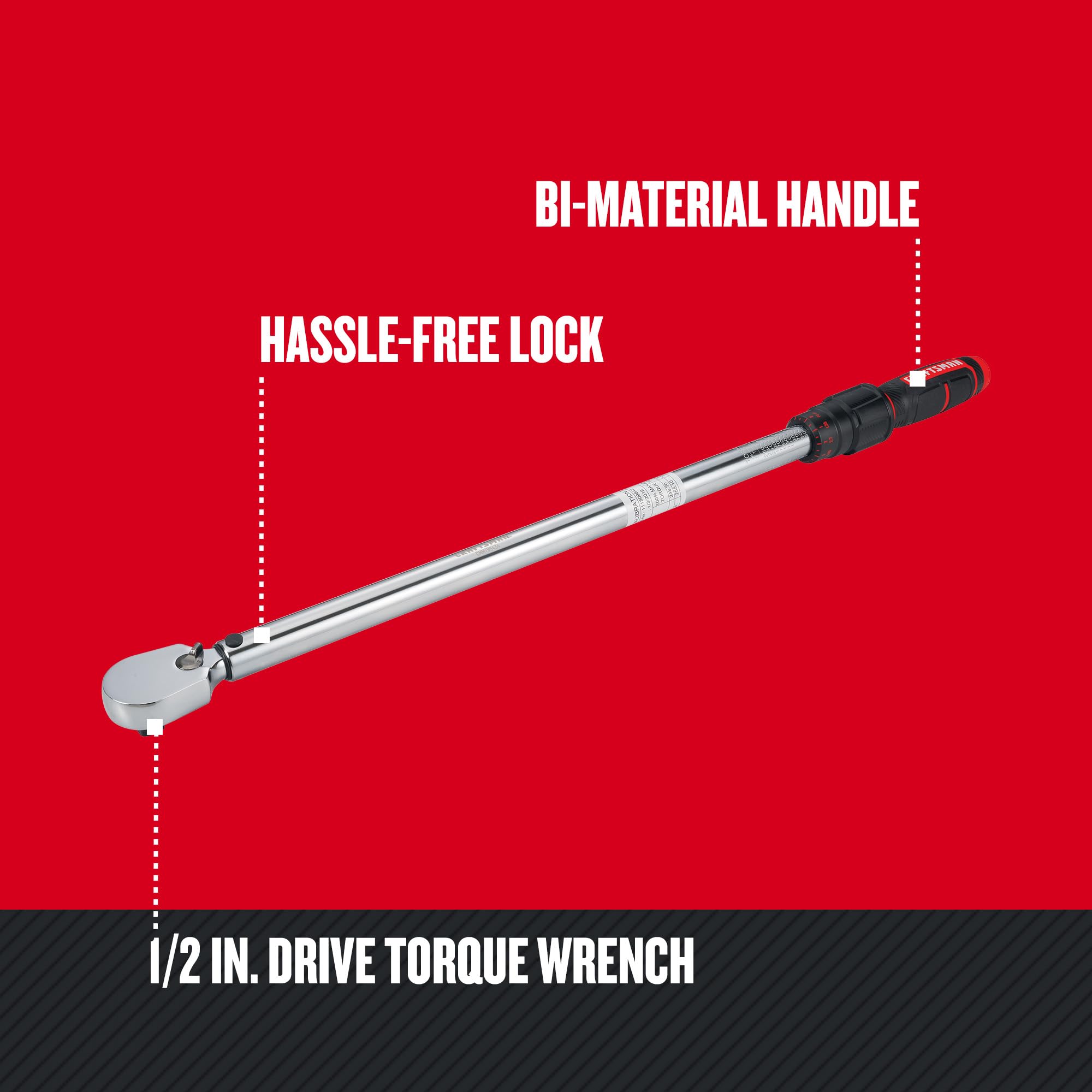 CRAFTSMAN close-up of stamped inch and metric scale for clear torque setting