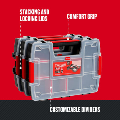 CRAFTSMAN on workbench with screws and tools illustrating easy access and organization