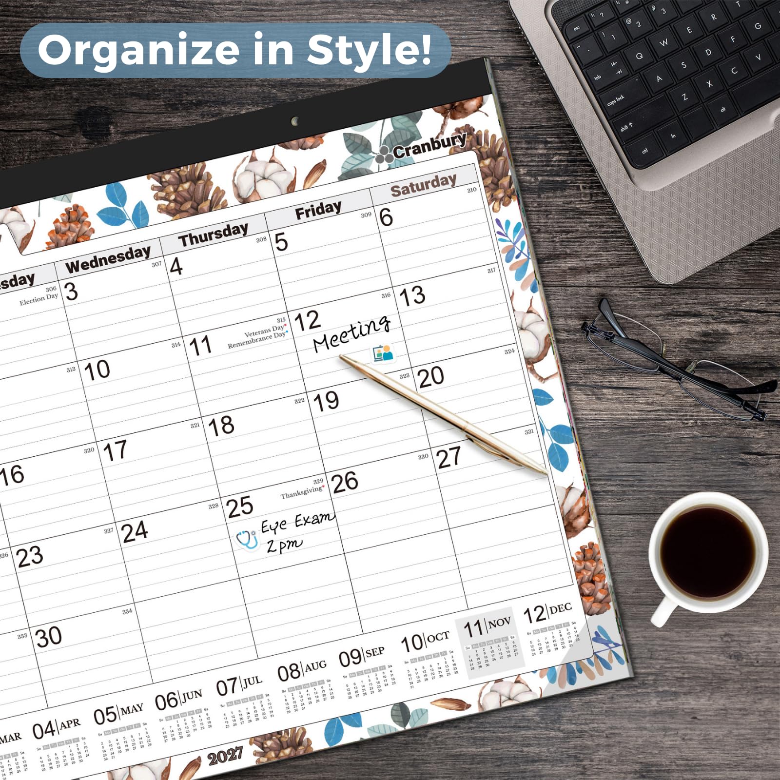 CRANBURY calendario en uso sobre escritorio mejorando organización diaria