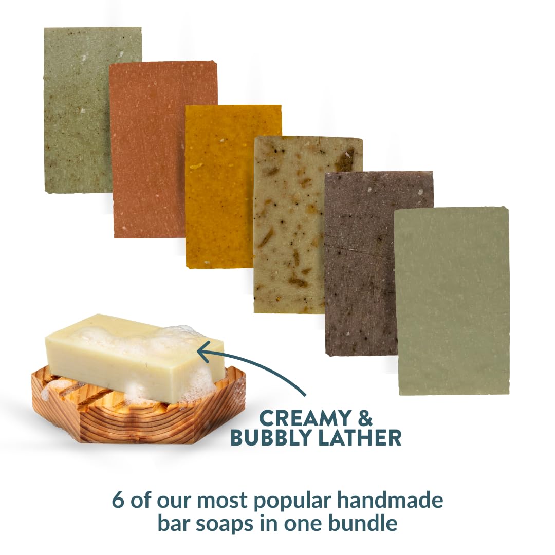 Crate 61 Organics boxed soaps flatlay with FSC label highlighting recyclable packaging benefit