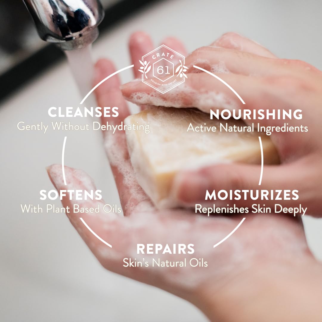 Crate 61 Organics soap in shower scene showing everyday use and gentle cleansing benefit
