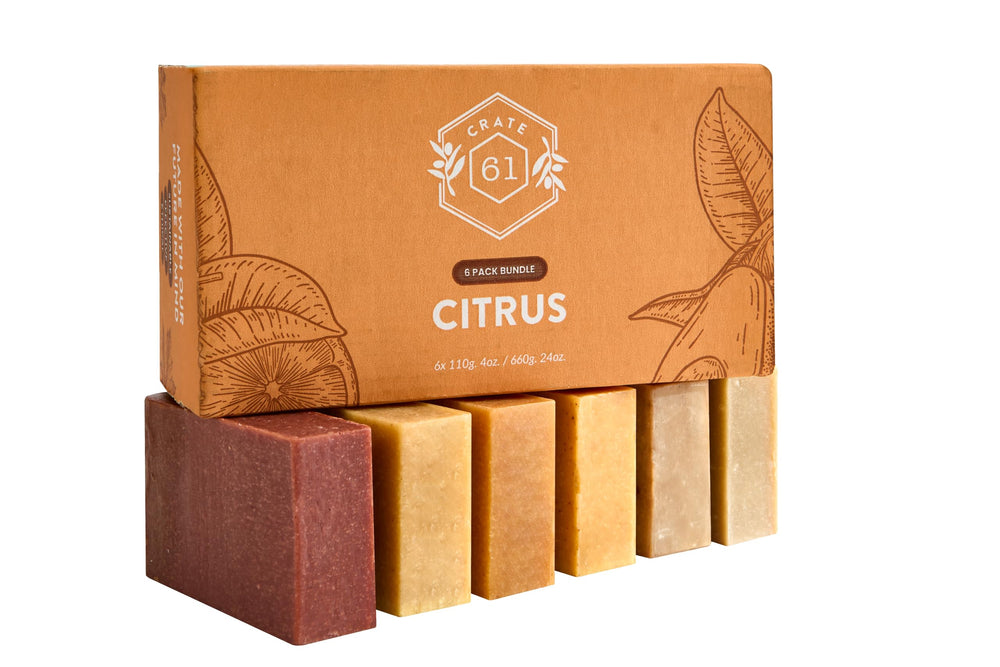 Crate 61 Organics close-up of soap texture highlighting botanical tint and clay