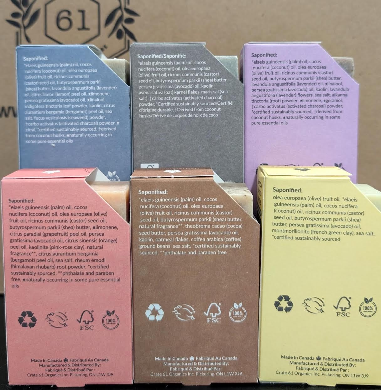 Crate 61 Organics bars styled in a bathroom setting suggesting natural luxury