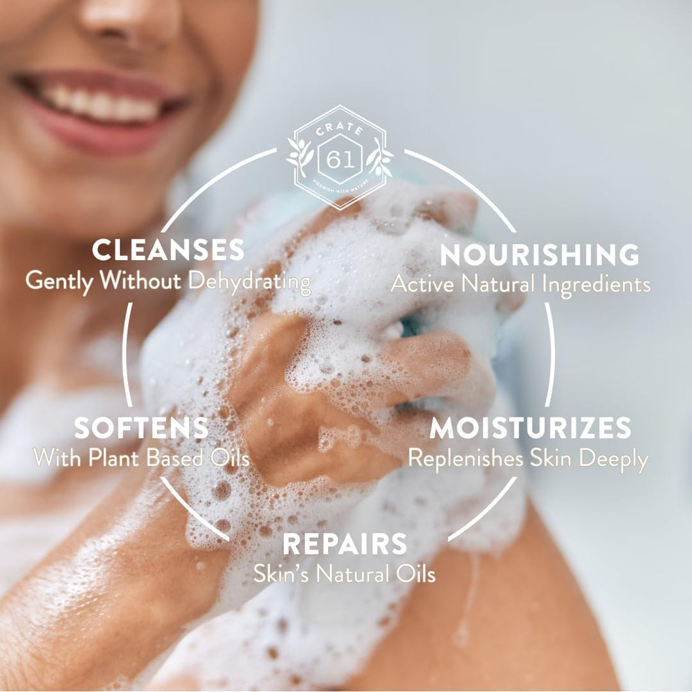 Crate 61 Organics bar in hand producing creamy lather for gentle cleansing