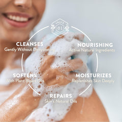 Crate 61 Organics bar in hand producing creamy lather for gentle cleansing
