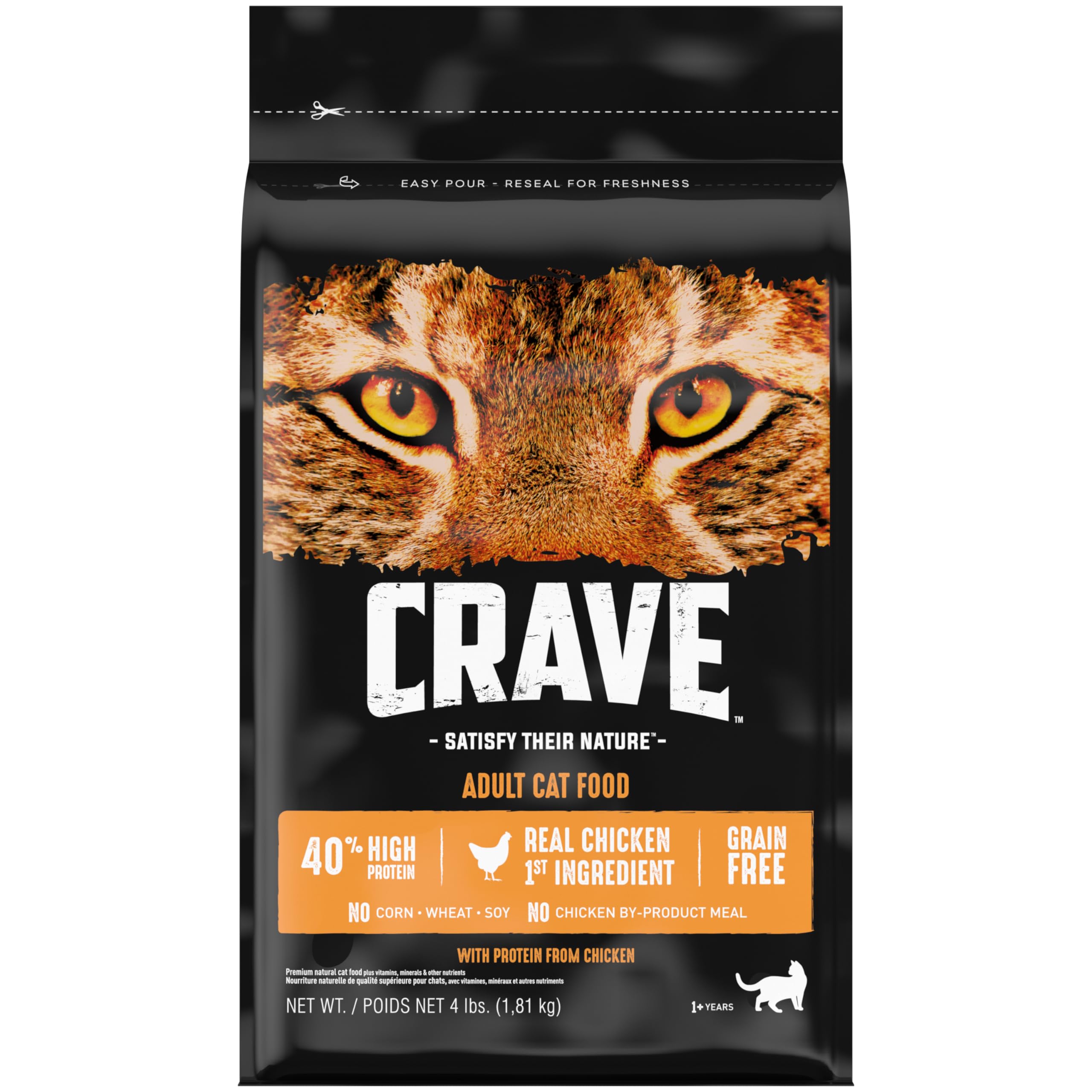 CRAVE bolsa frontal 4 lb mostrando diseño y beneficios nutricionales