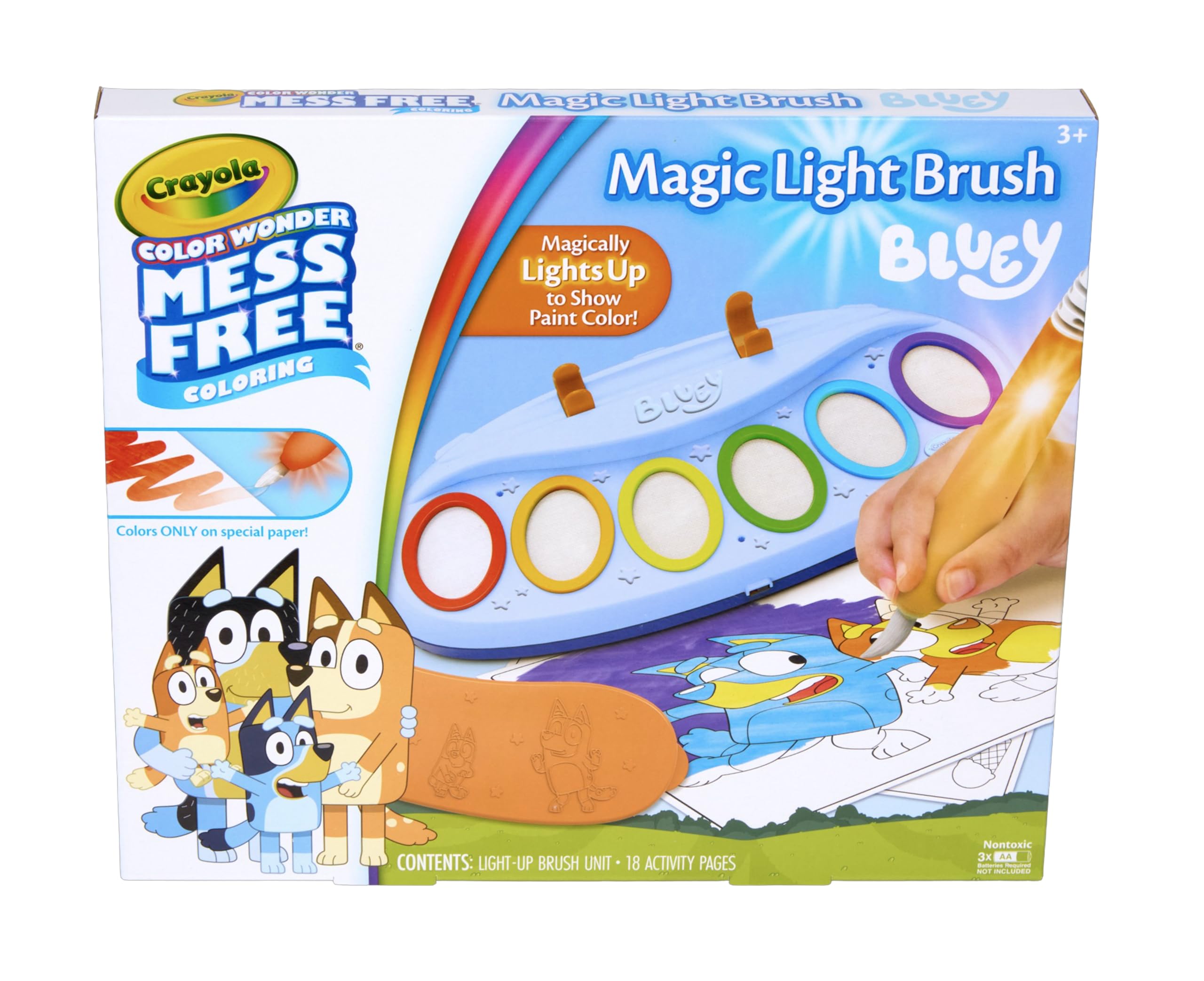 Crayola Bluey pincel mágico frontal mostrando el diseño y facilidad de uso