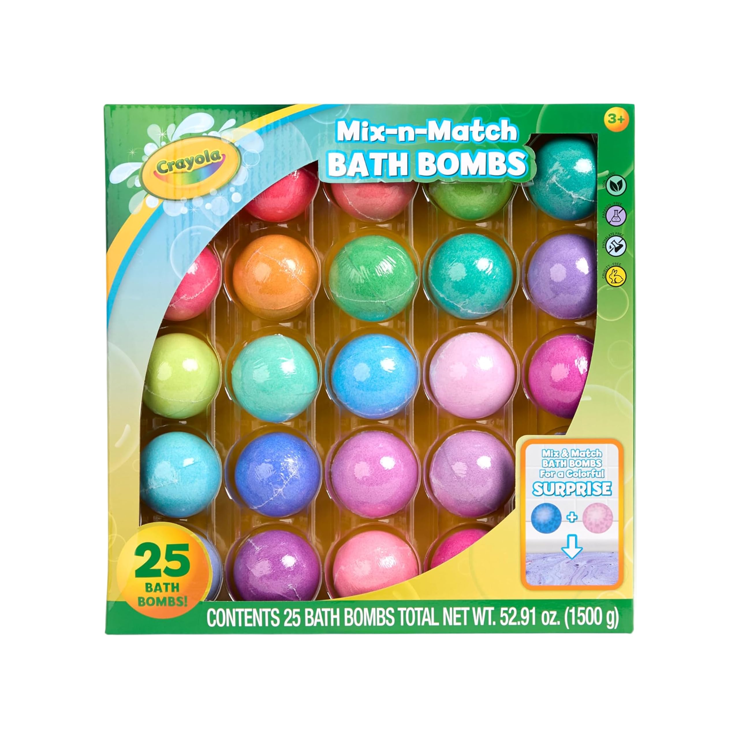 Crayola frente del empaque Deluxe mostrando 25 bombas, ideal para regalos