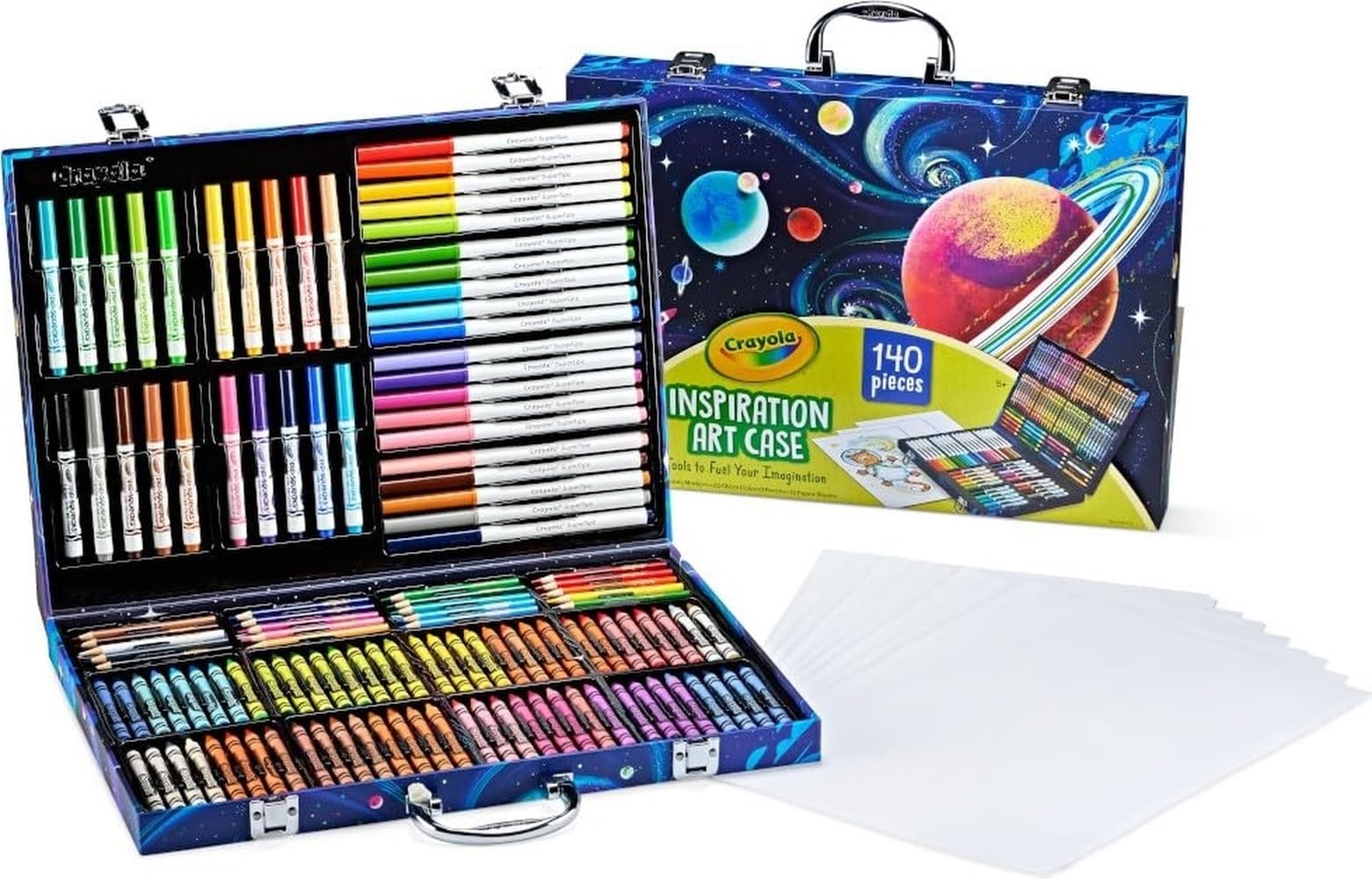 Crayola estuche frontal con diseño espacial y almacenamiento práctico