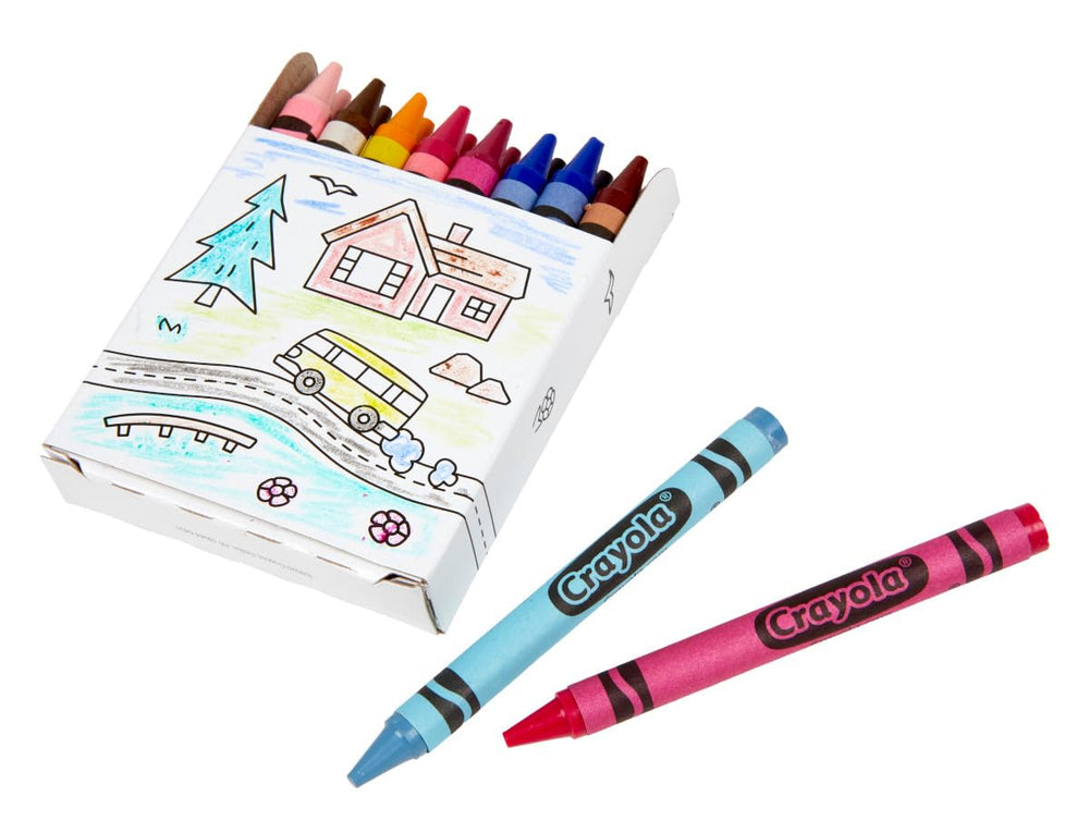 Crayola etiqueta y colores visibles que facilitan selección rápida en actividades