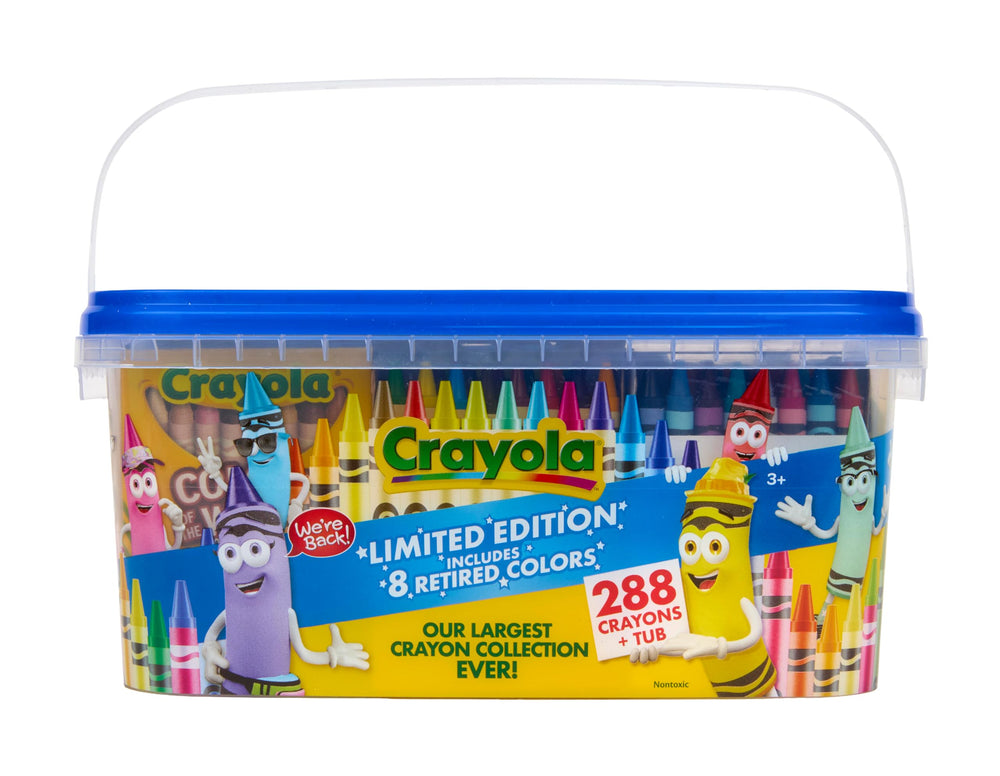 Crayola frontal del tubo mostrando la variedad y almacenamiento práctico