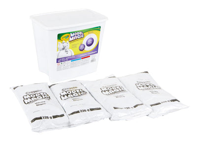 Crayola bucket front view showing Model Magic white packs and organization benefits