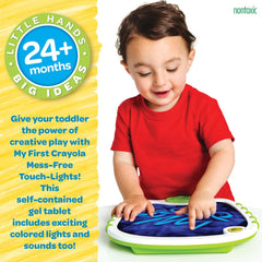 Crayola music and button controls detail showing toddler-friendly operation