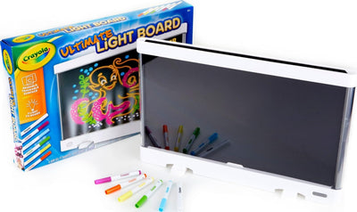 Crayola Ultimate Light Board front view showing white frame and illuminated surface, inspires creative play