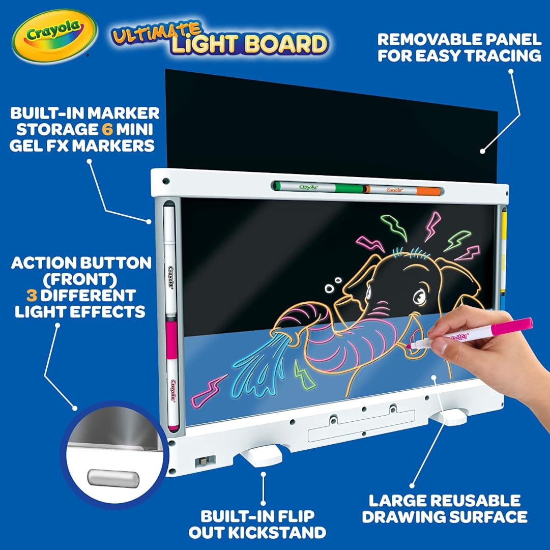 Child using Crayola Ultimate Light Board to draw with markers, improving fine motor skills